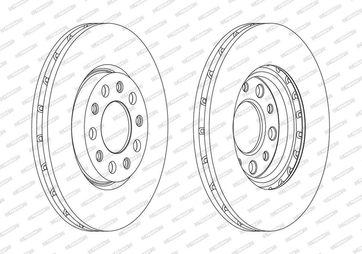 Disegno tecnico dischi freno anteriori ventilati rivestiti Ferodo DDF1956C R90 diametro 281mm spessore 26mm 5 fori centraggio 70mm Coat+