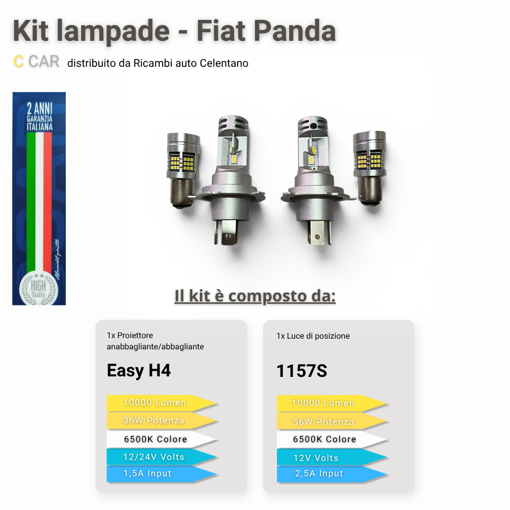 Kit LED 2in1 C CAR Fiat Panda H4 anabbagliante abbagliante 1157 posizione DRL
10000 lumen 6500K