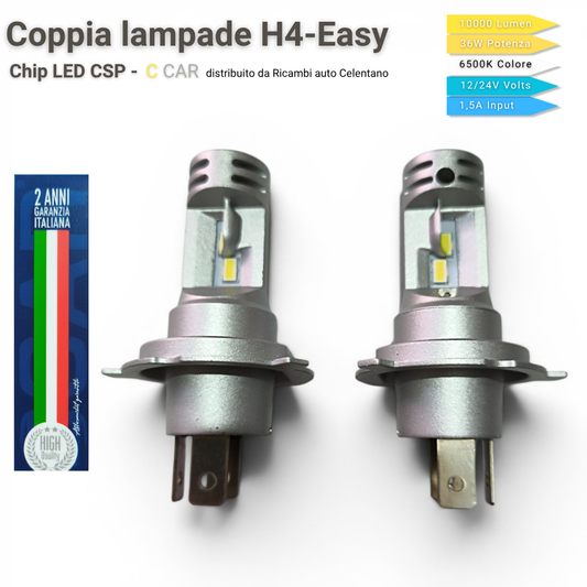 Lampade LED H4 Easy C CAR 10000 Lumen coppia completa 6500K bianco ghiaccio con driver CANbus per auto universale
