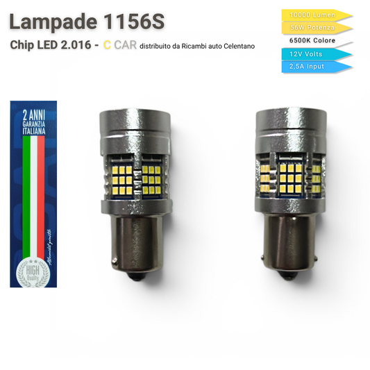 Coppia Lampade LED 1156S BA15S P21W - 10000 Lumen - 56W - Luci Posizione DRL - 6500K Bianco Ghiaccio - CANbus - C CAR