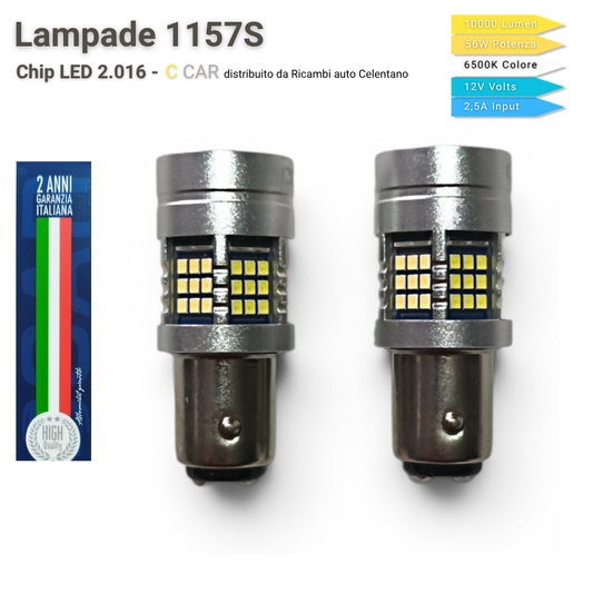 Coppia Lampade LED 1157S BAY15D P21/5W Bifilare - 10000 Lumen - 56W - Posizione + DRL - 6500K Bianco Ghiaccio - CANbus - C CAR
