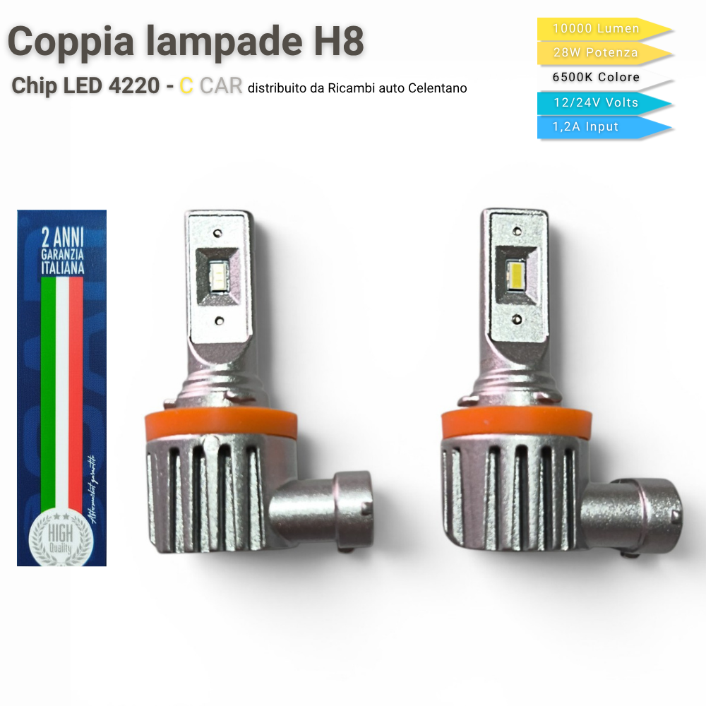 Coppia Lampade LED H8 Fendinebbia C CAR Easy - 10000 Lumen 6500K - CANbus Universali Auto 12V/24V