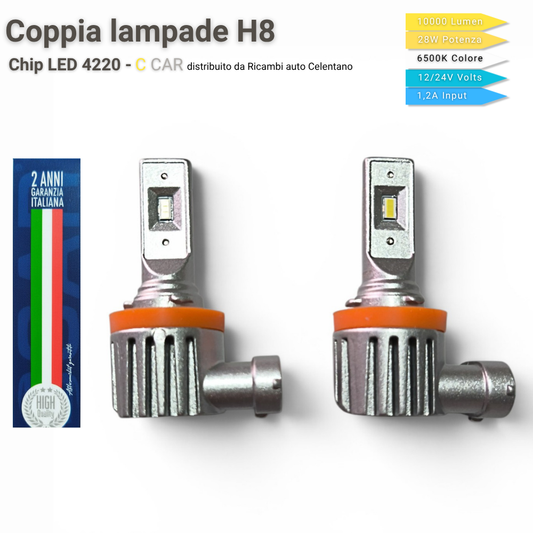 Coppia Lampade LED H8 Fendinebbia C CAR Easy - 10000 Lumen 6500K - CANbus Universali Auto 12V/24V