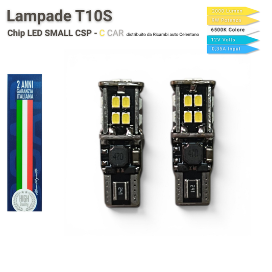 Coppia Lampade LED T10 W5W T10S — 2000 Lumen 6500K Bianco Ghiaccio | Posizione - C CAR