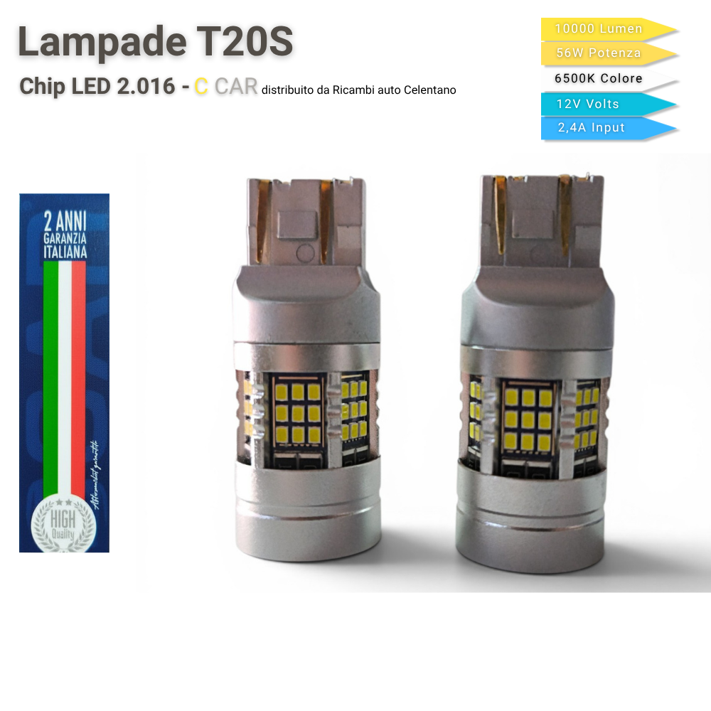 Coppia Lampade LED T20S W21W - 10000 Lumen - 56W - Luci di Posizione - 6500K Bianco Ghiaccio - Canbus - C CAR