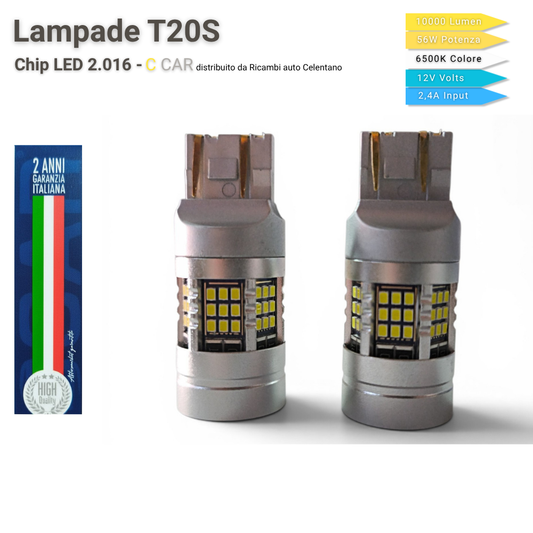 Coppia Lampade LED T20S W21W - 10000 Lumen - 56W - Luci di Posizione - 6500K Bianco Ghiaccio - Canbus - C CAR