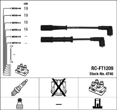 Kit cavi accensione NGK RC-FT1209 4 condotti resistenza carbonio colore nero vista completa