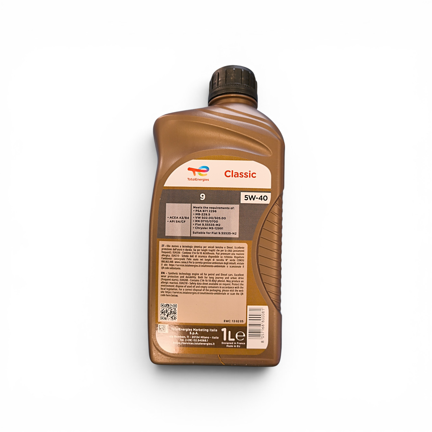 Total Quartz 9000 Energy 5W-40 dettaglio specifica ACEA A3/B4 API SN/CF motori turbo benzina diesel