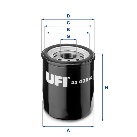 Filtro olio UFI 23.438.00 con filettatura M20x1.5 e valvola di non ritorno