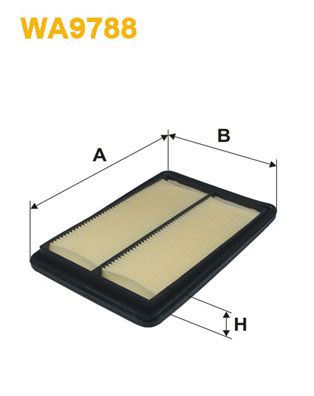 Filtro aria WIX WA9788 cartuccia 252x172x36 mm vista frontale ricambio originale