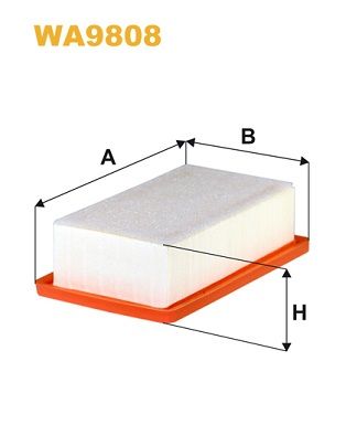 Filtro aria WIX WA9808 cartuccia vista frontale 214x135x57 mm