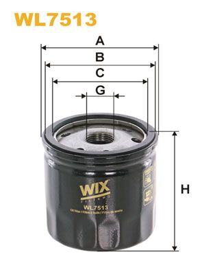 Filtro olio WIX WL7513 ad avvitamento M20x1.5 diametro 77mm altezza 78mm vista laterale
